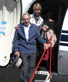 IN STYLE: Bill Crooks, 88, and Southern DC3 flight attendant Gill Hall. — JOHN EDENS/The Southland Times.