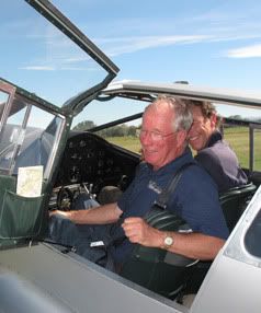 AHH, GREAT: Auckland aviator Guy Clapshaw, with Croydon Aircraft Company co-owner Malcolm Smith (partly obscured), was all smiles after taking his restored Percival Proctor for a spin at the Mandeville fly-in at the weekend. — EMMA CARLE/The Southland Times.
