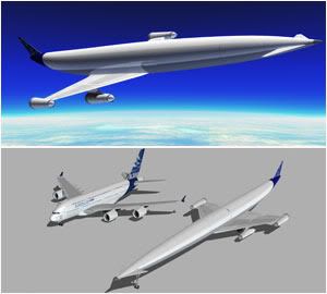 TOP: The A2 is now entering the second phase of tests backed by the European Union. | BELOW: The A2 shown with an Airbus A380 for comparison.