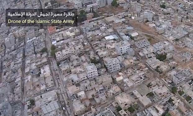 FROM ABOVE: An IS video image of Kobane, taken by a drone.  Photo: AFP.