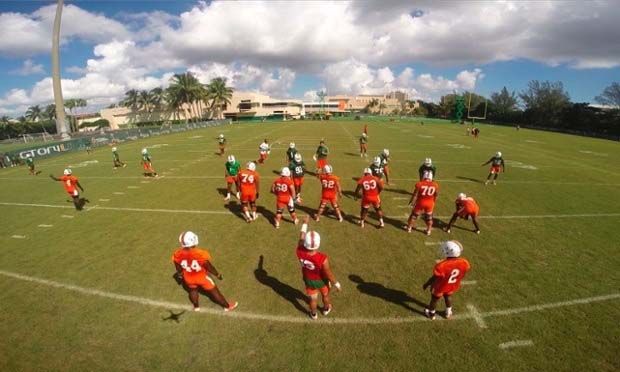 TRAINING TOOL: Miami Athletics, using drones to capture scenes from their workouts.  Photo: Associated Press.