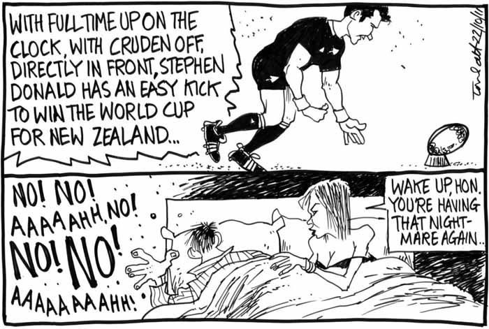 UNCANNY: The Tom Scott cartoon that appeared in The Dominion Post the day before the Rugby World Cup final.