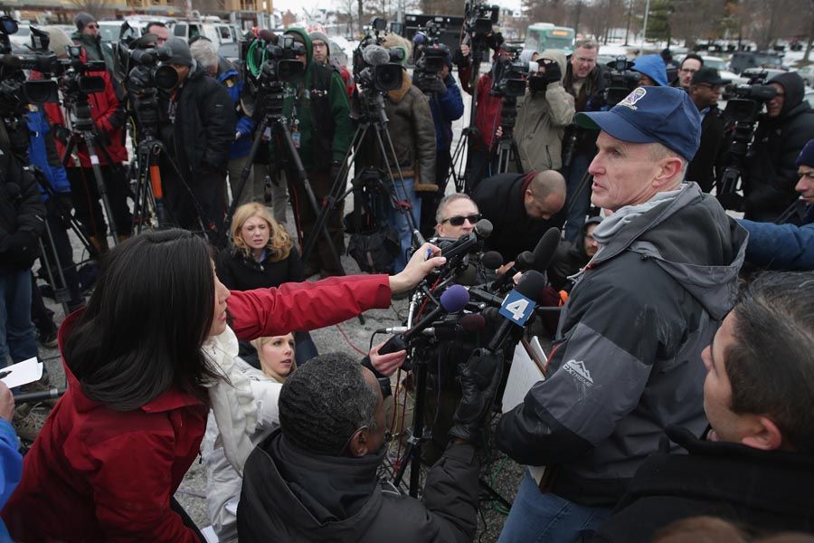 Howard County, Maryland, Police Chief William J. McMahon talks to reporters outside Columbia Town Center Mall following a shooting situation on January 25th, 2014 in Columbia, Maryland. Three people are dead after a shooting inside the mall. — Photo: Chip Somodevilla/Getty Images.