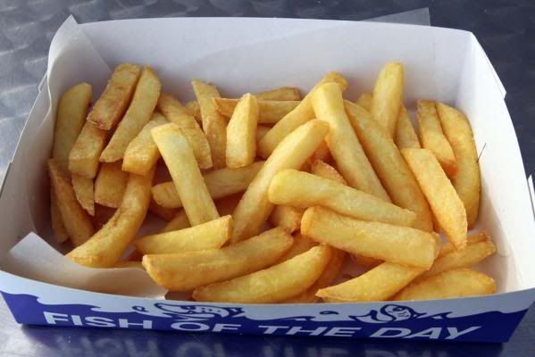 For $2.80, you can get a box of french fries served up at the Auckland Fish market. — JOHN SELKIRK/Auckland Now.