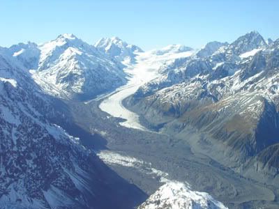 DISAPPEARING ICE: The Tasman Glacier, the biggest of New Zealand's twelve largest glaciers, all of which are rapidly shrinking in response to regional climate warming.