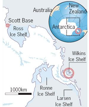 A map of the Antarctic Peninsula.