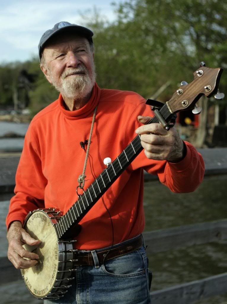 Pete Seeger plays his banjo on May 5th 2006 in Beacon, New York. — Photo: Frank Franklin II/Associated Press.
