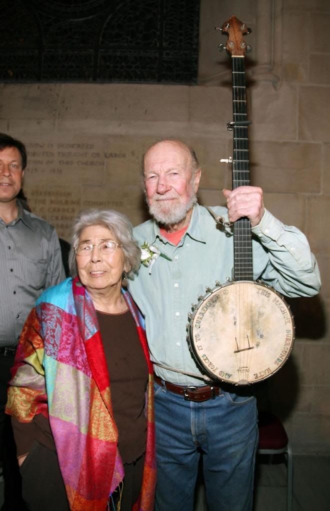 Pete Seeger and his wife, Toshi, are shown on February 24th, 2009 in New York. — Photo: Astrid Stawiarz/Getty Images.