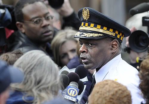 Pittsburg Police Chief Nate Harper addresses the news media following today's fatal shooting of police officers in Fairfield Street, Stanton Heights. Tony Tye/Pittsburg Post-Gazette.