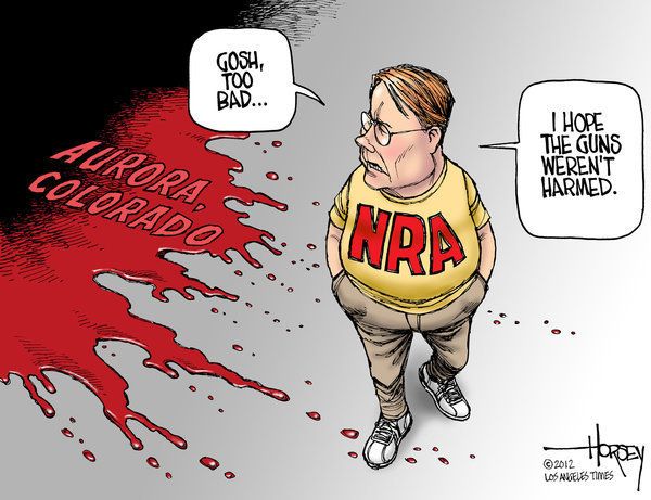 The NRA cares about guns, not Colorado massacre victims.  Cartoon: David Horsey/Los Angeles Times/July 24, 2012.