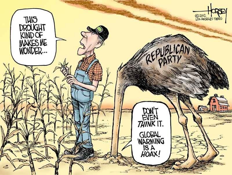 Republicans heads are buried in the climate change sand. — Cartoon: David Horsey/Los Angeles Times/August 02, 2012.