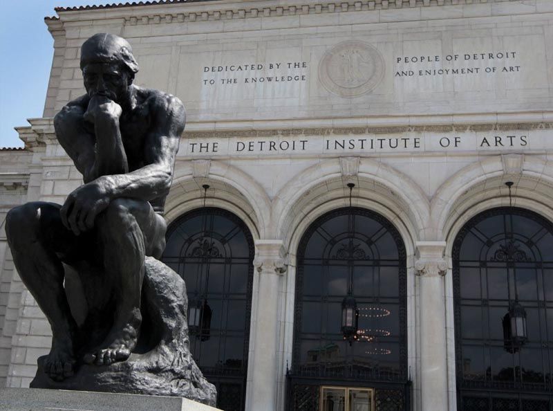 Auguste Rodin's “The Thinker” on view in front of the Detroit Institute of Arts in Detroit. — Photo: Jeff Kowalsky/Bloomberg.