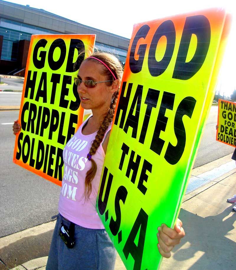 Libby Phelps pickets against Billy Graham and the Southern Baptist Convention in 2006.  Megan Phelps-Roper.