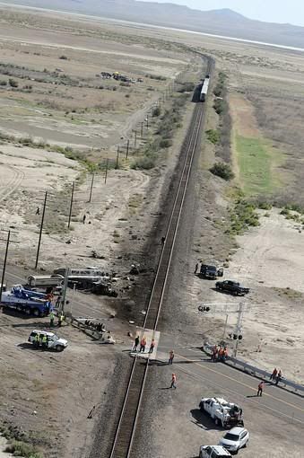 A big rig plowed into a California-bound Amtrak train at a crossing in a rural area about 70 miles east of Reno. — Photo: Marilyn Newton/Associated Press/June 24, 2011.