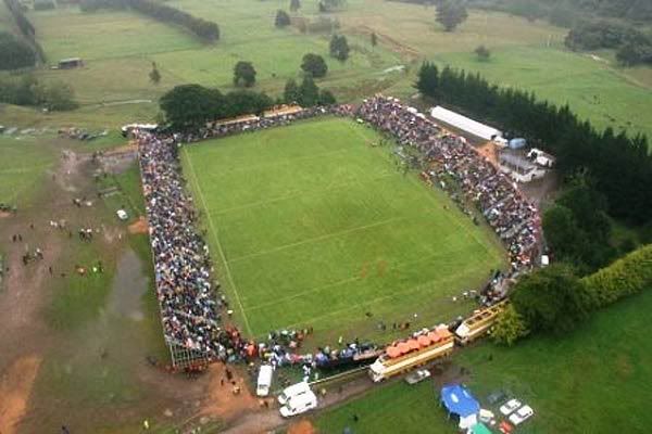 SOLD OUT: An aerial shot of the specially made stadium on Neil Symonds farm in Mangatainoka for the Blues v Hurricanes Super 14 pre-season match.