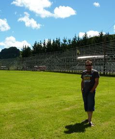 PADDOCK TO SPORTS FIELD: Nick Rogers at the Mangatainoka Rugby ground, dubbed the Biscuit Tin. Scaffolding to accommodate up to 8000 spectators has been erected for the Hurricanes' 2010 pre-season opener on Saturday.