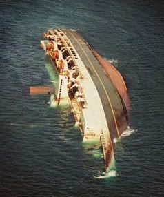 DISASTER: The abandoned Wahine after it had foundered.