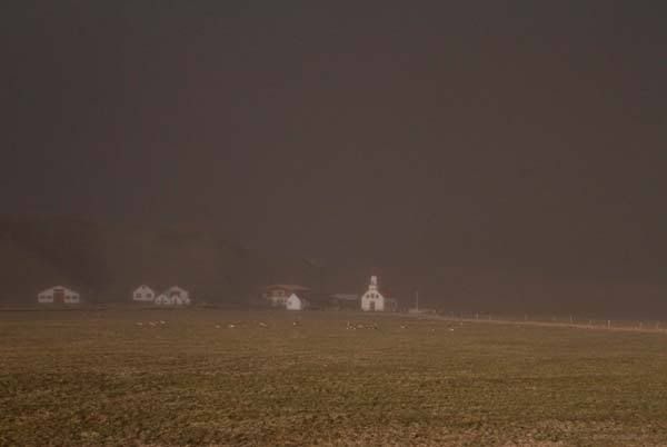 MURKY: A church, engulfed in ash from a nearby volcano, is seen near Vik April 16, 2010.  REUTERS.