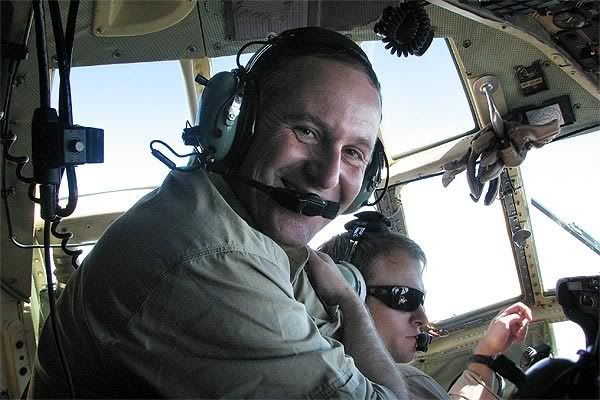 Prime Minister John Key in the cockpit as he flies into Kabul, Afghanistan.  Photo: NZPA.