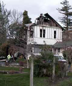 BURNT OUT: The scene of the blaze this morning.  MARTY SHARPE/The Dominion Post.