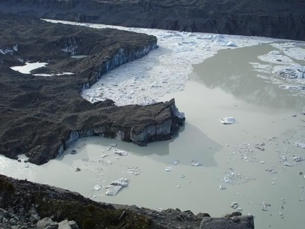AFTER: Thirty to fifty million tonnes of ice have broken off the Tasman Glacier.