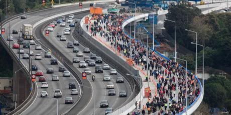 An estimated 15,000 people took the chance to walk across the new southbound section of the viaduct on Sunday.  Photo: Richard Robinson.