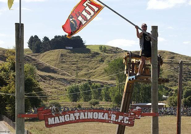 COUNTRY RUGGER: The bunting goes up at Mangatainoka for tomorrow's big match.  Photo: Wairarapa News.
