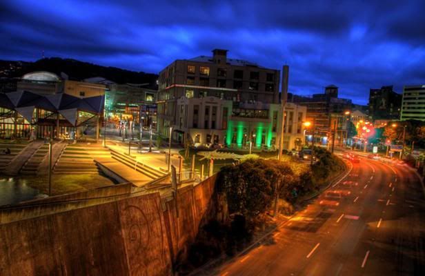 The Wharewaka and NZX building, just after sunset. — LUKE APPLEBY/Dominion Post.