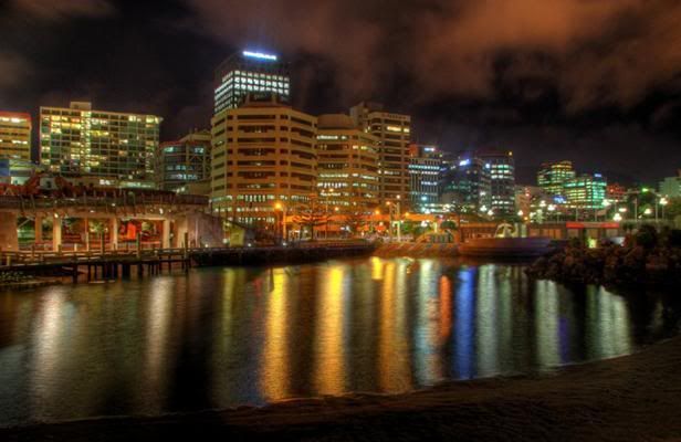 Frank Kitts lagoon at low tide becomes a mirror for the lights of the city. — LUKE APPLEBY/Dominion Post.