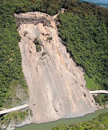 LANDSLIDE: The damage done by the recent slip in Manawatu Gorge is clear to see. — MURRAY WILSON/Fairfax NZ.