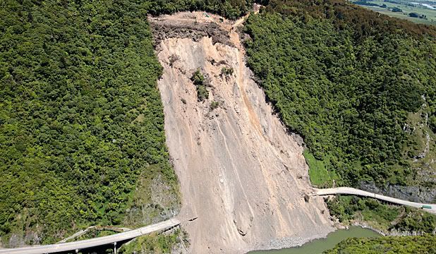 INUNDATED: The damage done by the recent slip in Manawatu Gorge is clear to see.  MURRAY WILSON/Fairfax NZ.