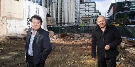Brothers John (left) and Michael Chow are hoping to bring their successful sex industry business to the site of the old Palace Hotel in Auckland. — Photo: Paul Estcourt.