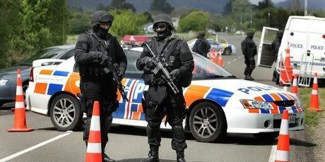 The police in action in the Ureweras during the so-called terrorist raids.  Photo: NZ Herald.