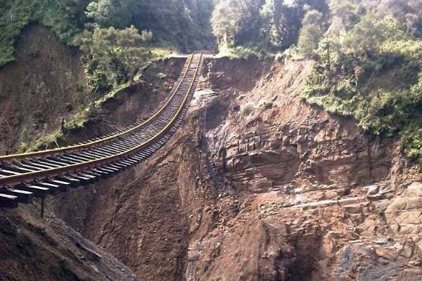 ON THE RAILS: Track damage in the Wharerata ranges.