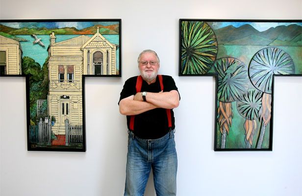 Grant Tilly with pieces from his art exhibition at the South Coast Gallery in 2007. — ROBERT KITCHIN/Fairfax NZ.