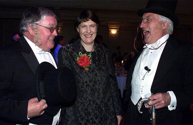 Grant Tilly, left, with former Prime Minister Helen Clark, centre, and Ray Henwood in 2000. — Photo: The Dominion.
