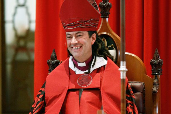Justin Duckworth after his Ordination as Bishop of Wellington takes a seat for the first time in his Cathedral.  Kevin Stent/ FAIRFAX NZ.