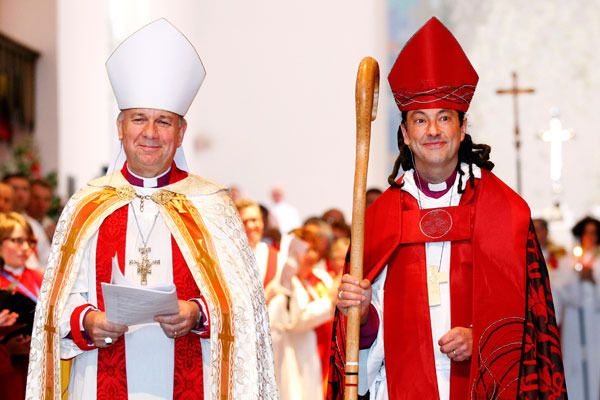 Justin Duckworth after his Ordination as Bishop of Wellington with Archbishop David Moxon.  Kevin Stent/ FAIRFAX NZ.