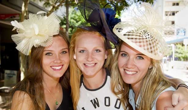 BEVY OF BONNETS: Wellington Cup hat shoppers Sarah Buttar, left, Lauren McAndrew and Ebony Davison are all set to stun at the races.  MAARTEN HOLL/Fairfax NZ.