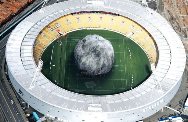 STADIUM FILLER: This is how Asteroid 2012 DA 14, which is 50 metres across, would look in the middle of Westpac Stadium. — Picture: Fairfax NZ.