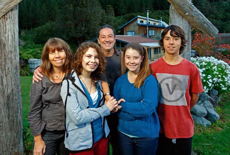 Justin with his family from Left, wife Jenny, Luca, Maya, and Jesse at the Ngatiawa River Monastery on the Kapiti Coast. — PHIL REID/Fairfax NZ.