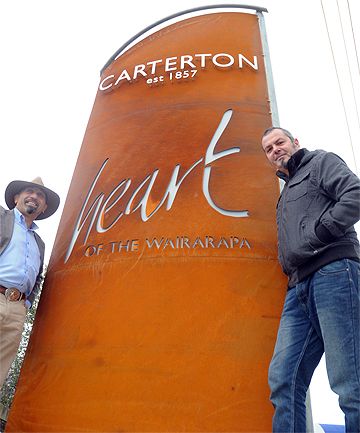 HEARTENING: Ron Mark and Sean Crawford show off the Heart of the Wairarapa.