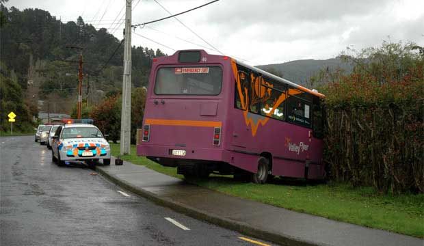 BUS-TED: A bus driver who crashed a bus in Upper Hutt and failed a breath test has been taken to the police station.  COLIN WILLIAMS/Fairfax NZ.