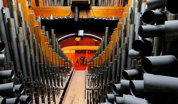 DELICATE JOB: Taking apart Wellington Town Hall's 4000-pipe organ is expected to take at least five weeks.  ROSS GIBLIN/Fairfax NZ.
