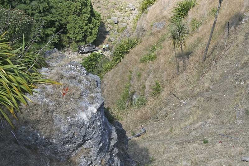 The crash scene this morning on Te Mata Peak.  Photo: Patrick O'Sullivan.