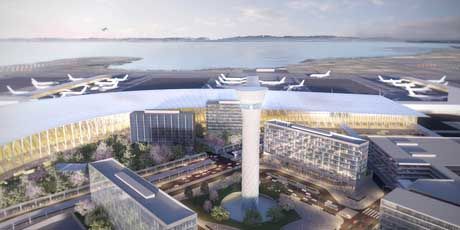 Artist impression of Auckland Airport's 30-year vision for a sweeping new domestic and international terminal.