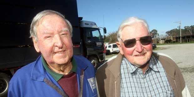 MATES: Alf Bird (right) with his mate Podge Pinfold, two veterans of carrying businesses in Wairarapa.