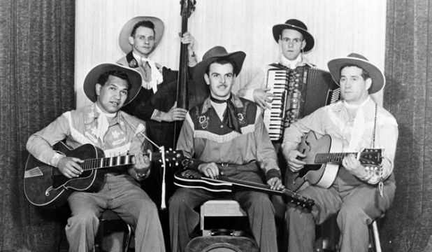 COUNTRY CROONERS: Johnny Cooper, left, and his band the Range Riders, formed in 1952. — Photo: Alexander Turnbull Library.