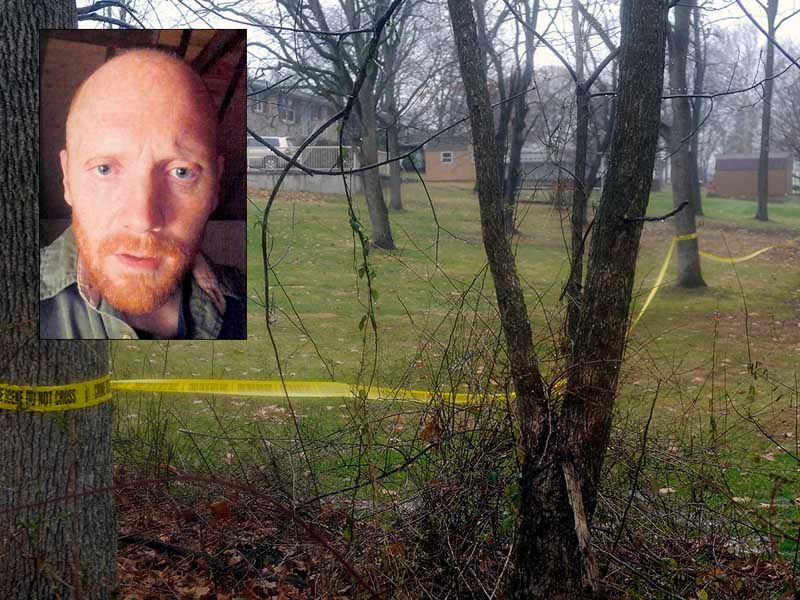 Police tape in the woods in Pennsburg after the body of Bradley W. Stone (pictured) was found on December 16th, 2014. — Photo: Tom Gralish/The Philadelphia Daily News.