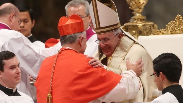 PAPAL AUDIENCE: Archbishop John Dew is ordained as a cardinal by Pope Francis at St Peter's Basilica in Vatican City.  FRANCO ORGILA/Getty Images.